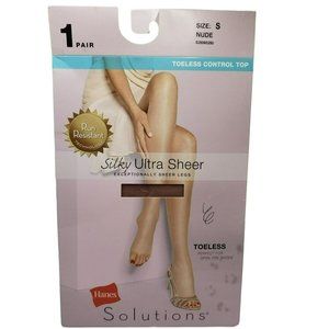 HANES SILKY ULTRA SHEER TOELESS CONTROL TOP Panty Hose Size S NUDE